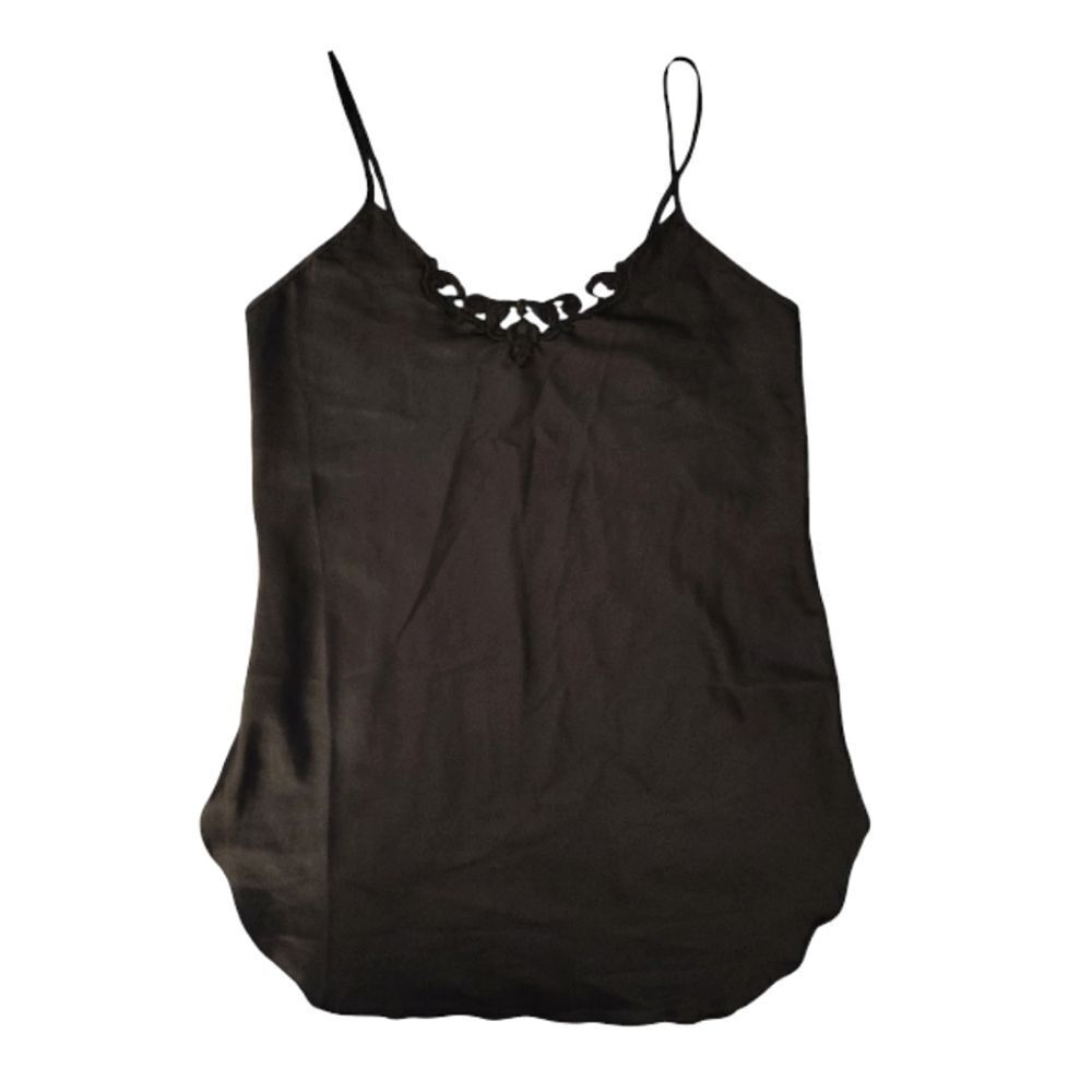 VTG 80s Black Satin Floral Crochet Mini‎ Intimates Slip Dress Size Large - Picture 3 of 12